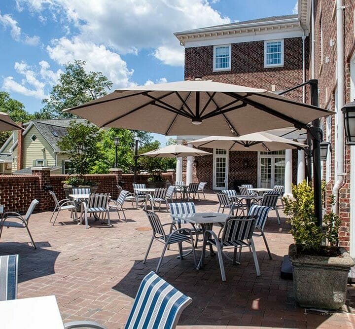 outdoor veranda seating area on a sunny day