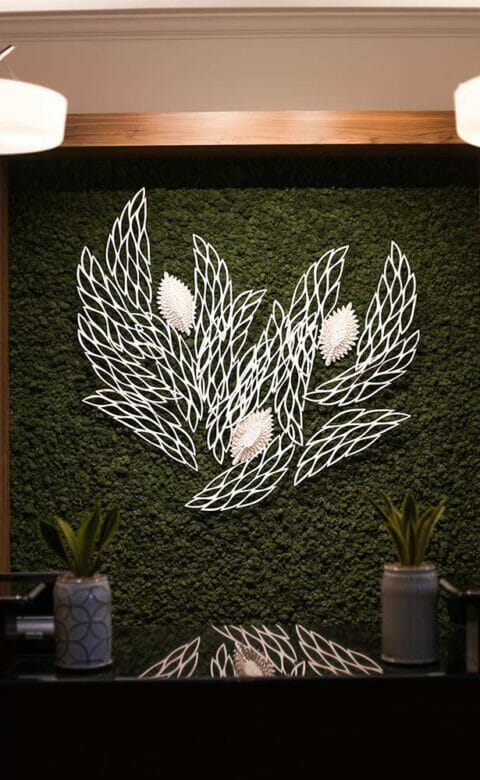 abstract ceramic design hanging on a wall